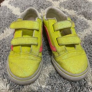 Girls Vans with Velcro yellow pink sparkle